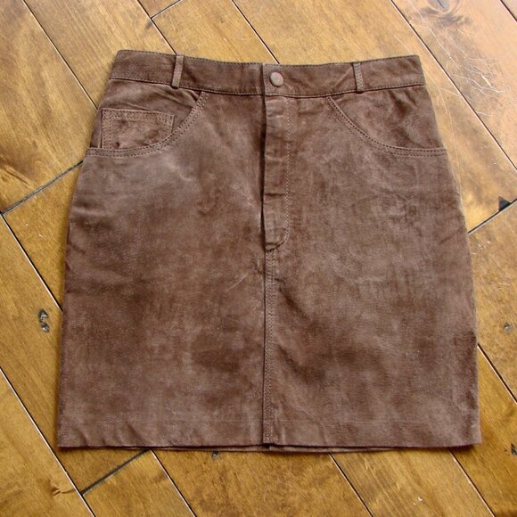 Chocolate Brown Suede Mini Skirt Maggy Baum Size 40 Small - Picture 2 of 9